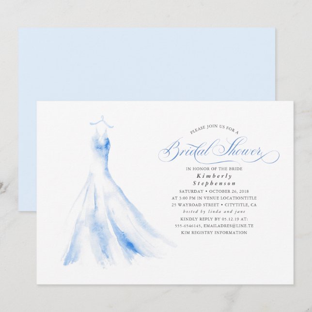 Invitation Elégante robe de mariage Dusty Fête des mariées bl (Devant / Derrière)