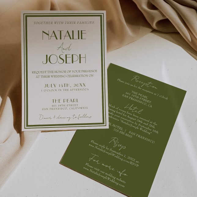 Invitation Élégante robe de mariage vert olive tout-en-un pou (Créateur téléchargé)