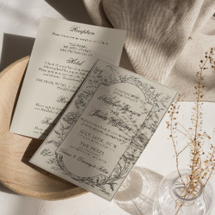 Invitation Élégante Robe de Mariée Bohème Fleurie Crème Noir
