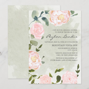 Invitation Élégante robe de mariée florale rose pastel de pri