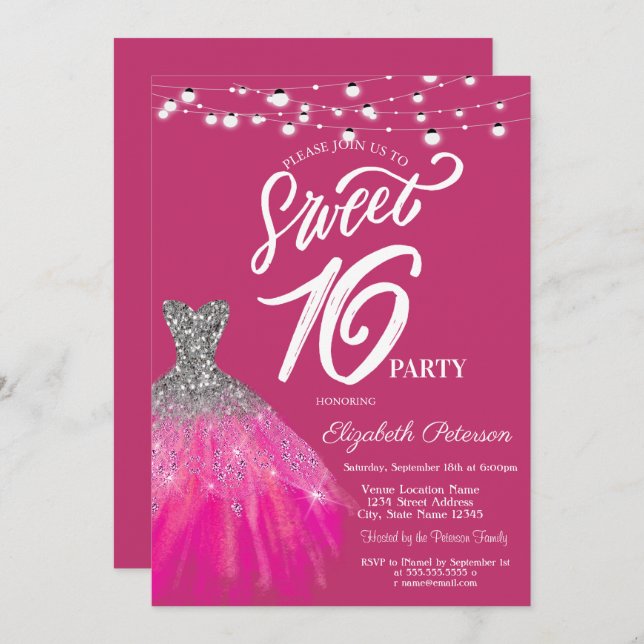 Invitation Élégante robe de Parties scintillant String Lights (Devant / Derrière)