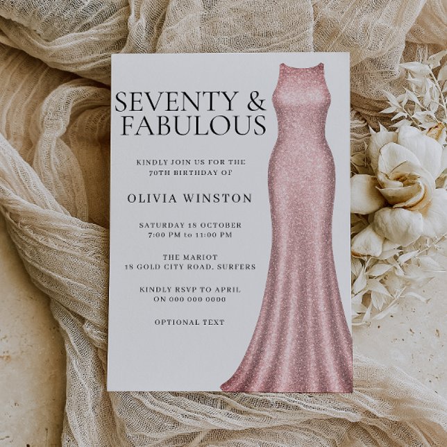 Invitation Élégante robe d'or Rose femmes 70e fête d'annivers (Créateur téléchargé)
