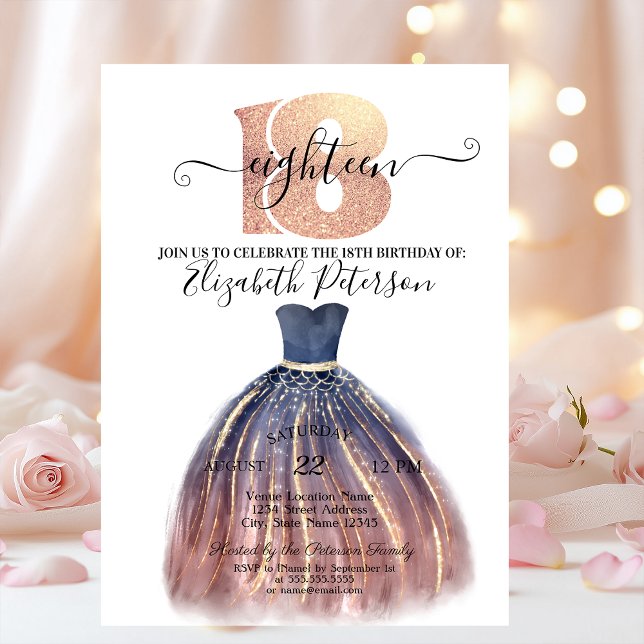 Invitation Élégante robe élégante 18e fête d'anniversaire (Créateur téléchargé)