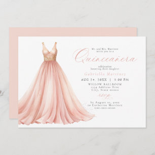 Invitation Élégante robe éthérée rose pâle Quinceanera