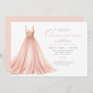 Invitation Élégante robe éthérée rose pâle Quinceanera