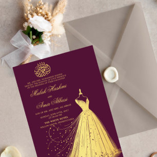 Invitation Élégante robe or Plum musulman musulman mariage is