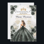 Invitation Élégante robe princesse noire Quiñceanera Floral<br><div class="desc">ÉDITABLE Robe de princesse noire florale Quiñceanera Invitation Elégante Fleurs noires or Couronne princesse robe Mis Quince Invitation Quinceañera 15 Anos,  16e Anniversaire Parties scintillant d'or</div>