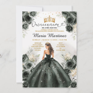 Invitation Élégante robe princesse noire Quiñceanera Floral