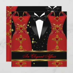 Invitation Elégante robe rouge Affair Cravate noire Or Annive