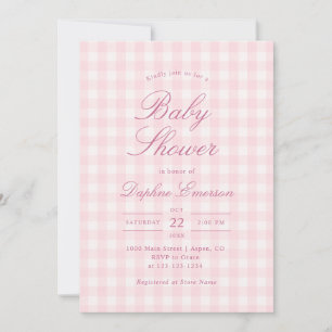 Invitation élégante rose à carreaux pour baby show