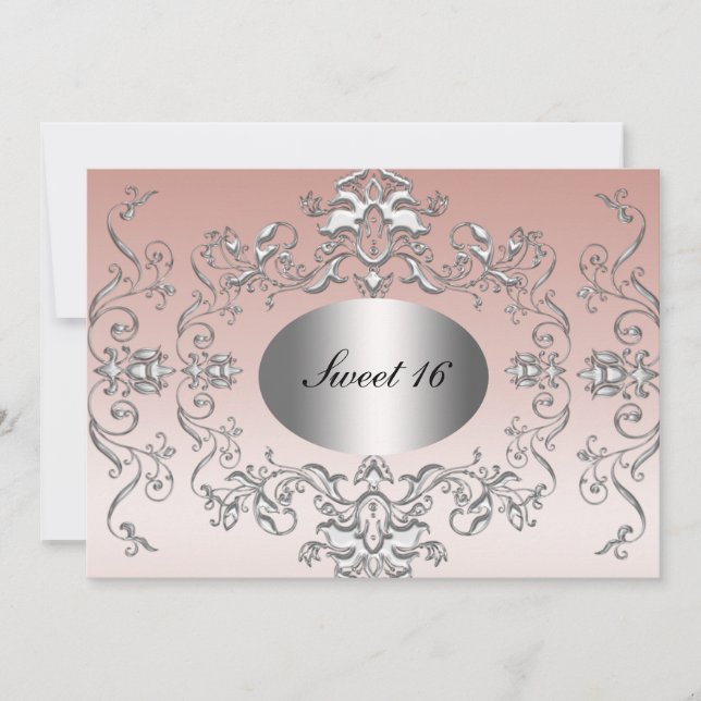 Invitation élégante rose argent pour Sweet 16 (Devant)