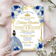 Élégante Rose Bleu Royal & Or Quinceañera 