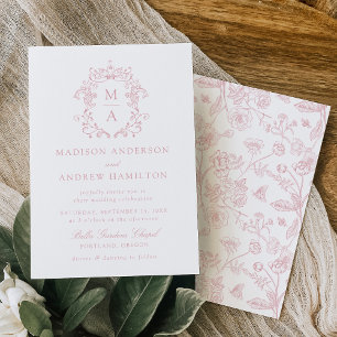 Invitation Élégante Rose Chinoiserie Floral Mariage Victorien