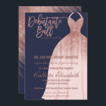 Invitation Elégante Rose de la Marine Parties scintillant d'o<br><div class="desc">Cette invitation cool, unique et glamour Debutante Ball est le design parfait pour la fille élégante et chic. Son design comporte une fausse feuille de parties scintillant dorée brillante rose et une robe de princesse rose pâle sur un arrière - plan bleu marine avec typographie personnalisée en or rose. Sur...</div>