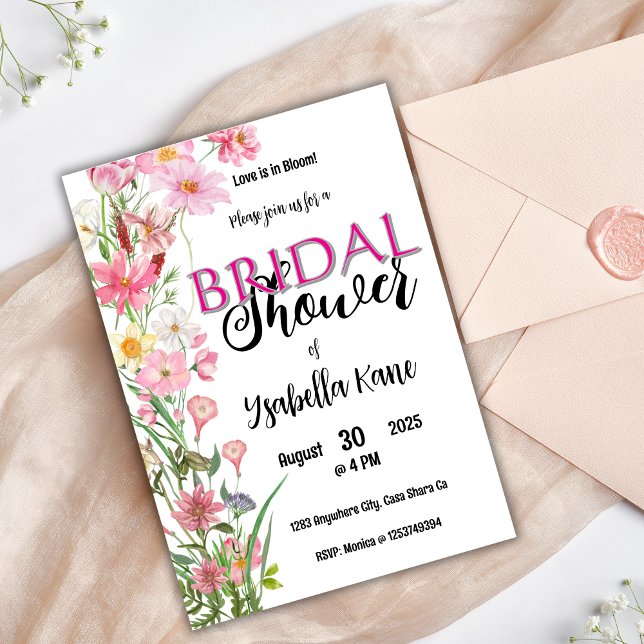 Invitation Élégante Rose Floral Douche nuptiale (Créateur téléchargé)