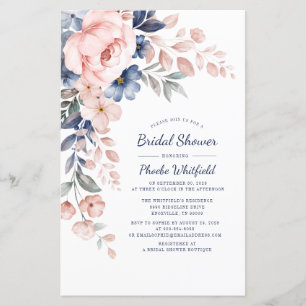 Invitation Élégante Rose Floral Douche nuptiale
