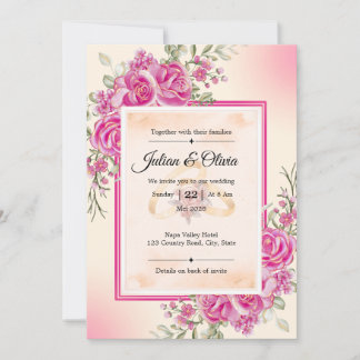Invitation Élégante rose fuchsia mariage floral