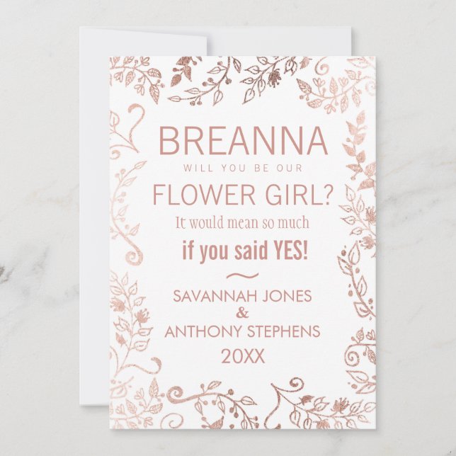 Invitation Élégante Rose Gold Blanc Fleur Fille Fleur (Devant)