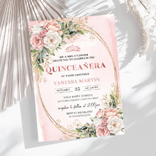 Invitation Élégante Rose Gold Florale Eucalyptus Quinceañera