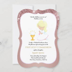 Invitation Élégante Rose Gold Girls First Holy Communion Invi