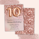 Invitation Élégante Rose Gold Kids Girl 10e fête d'anniversai<br><div class="desc">Elégante invitation rose or 10ème anniversaire de fête pour une fille de 10 ans avec écriture de script élégante avec police noire et ballons de papier amusant.</div>
