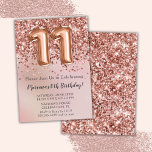 Invitation Élégante Rose Gold Kids Girl 11e fête d'anniversai<br><div class="desc">Élégante invitation à la fête du 11e anniversaire de l'or rose pour une fille de 11 ans avec un script élégant avec une police noire et des ballons de papier amusant.</div>