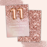 Invitation Élégante Rose Gold Kids Girl 11e fête d'anniversai<br><div class="desc">Élégante invitation à la fête du 11e anniversaire d'or rose pour une fille de 11 ans avec écriture de script élégante et ballons amusants en feuille de papier.</div>