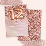 Invitation Élégante Rose Gold Kids Girl 12e fête d'anniversai<br><div class="desc">Élégante invitation à la fête du 12e anniversaire d'or rose pour une fille de 12 ans avec écriture de script élégante et ballons amusants en feuille de papier.</div>