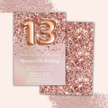 Invitation Élégante Rose Gold Kids Girl 13e fête d'anniversai<br><div class="desc">Elégante invitation à la fête de 6ème anniversaire rose or pour une fille de 13 ans avec écriture de script élégante et des ballons de papier amusant.</div>