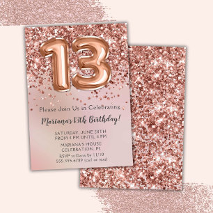Invitation Élégante Rose Gold Kids Girl 13ème anniversaire fê