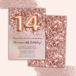 Invitation Élégante Rose Gold Kids Girl 14ème anniversaire fê<br><div class="desc">Élégante invitation rose d'anniversaire d'anniversaire d'or pour une fille de 14 ans avec écriture de script élégante en police noire et des ballons amusants en feuille de papier.</div>