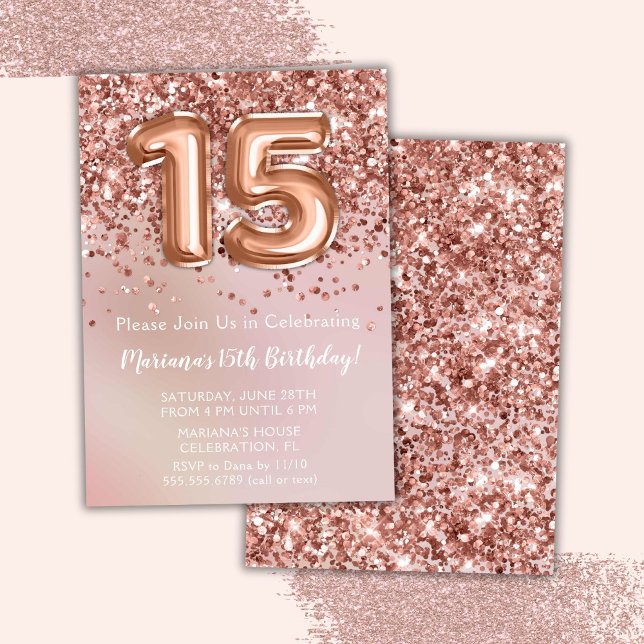Invitation Élégante Rose Gold Kids Girl 15e anniversaire fête (Créateur téléchargé)