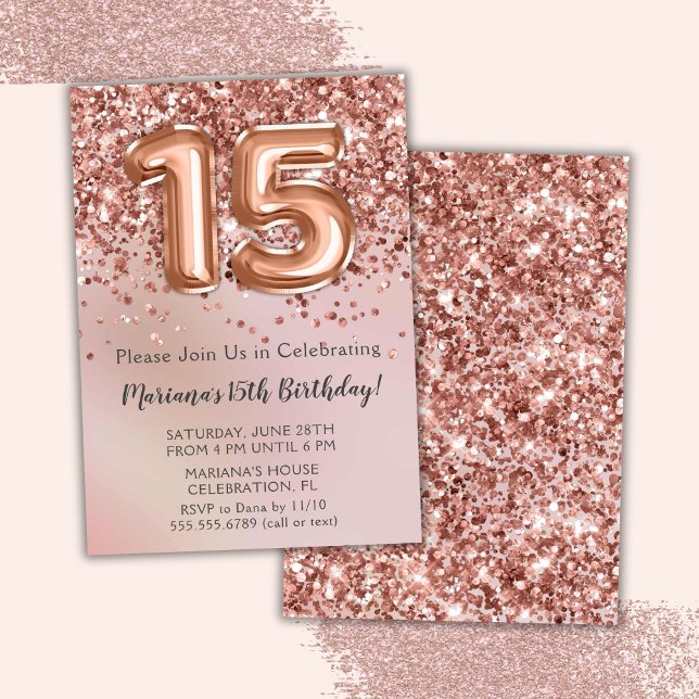 Invitation Élégante Rose Gold Kids Girl 15ème anniversaire fê (Créateur téléchargé)