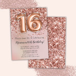 Invitation Élégante Rose Gold Kids Girl 16e fête d'anniversai<br><div class="desc">Elégante invitation rose or doux 16ème anniversaire pour une fille de 16 ans avec écriture de script élégante avec police noire et ballon amusant.</div>