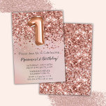 Invitation Élégante Rose Gold Kids Girl 1er Anniversaire Fête<br><div class="desc">Elégant or rose 1er anniversaire invitation pour une fille de 1 an avec l'écriture de script élégante en police noire et des ballons amusants en feuille de papier.</div>