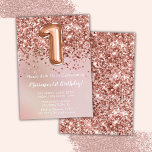 Invitation Elégante Rose Gold Kids Girl 1er anniversaire fête<br><div class="desc">Elégant or rose 1er anniversaire invitation pour une fille de 1 an avec l'écriture de script élégant et des ballons de papier amusant.</div>