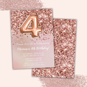 Invitation Élégante Rose Gold Kids Girl 4e fête d'anniversair