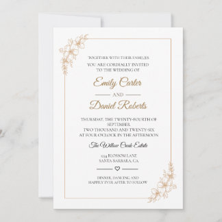 Invitation Élégante Rose Gold Ligne Art Floral Mariage 