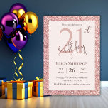Invitation Elégante Rose Gold Parties scintillant moderne 21e<br><div class="desc">Célébrez votre 21ème jalon avec cette Invitation d'Anniversaire Rose Parties scintillant d'or, un design élégant et étonnant, parfait pour des événements glamour. Doté d'une frontière de parties scintillant d'or rose pétillante, cette invitation respire le luxe et le raffinement. L'arrière - plan rose pâle et doux s'harmonise parfaitement avec la typographie...</div>