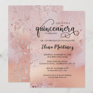 Invitation Elégante Rose Gold Quinceanera Sweet 15 Fête