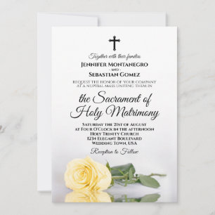 Invitation Élégante rose jaune beurré mariage catholique mode
