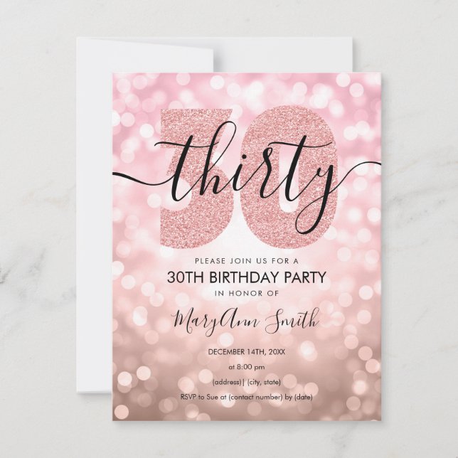 Invitation Elégante Rose moderne Gold 30th Birthday Party   (Devant)