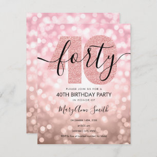 Invitation Elégante Rose moderne Gold 40th Birthday Party