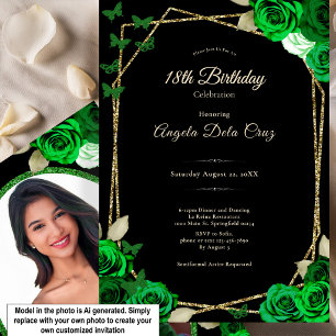 Invitation Élégante Rose noire or vert Début 18 ans