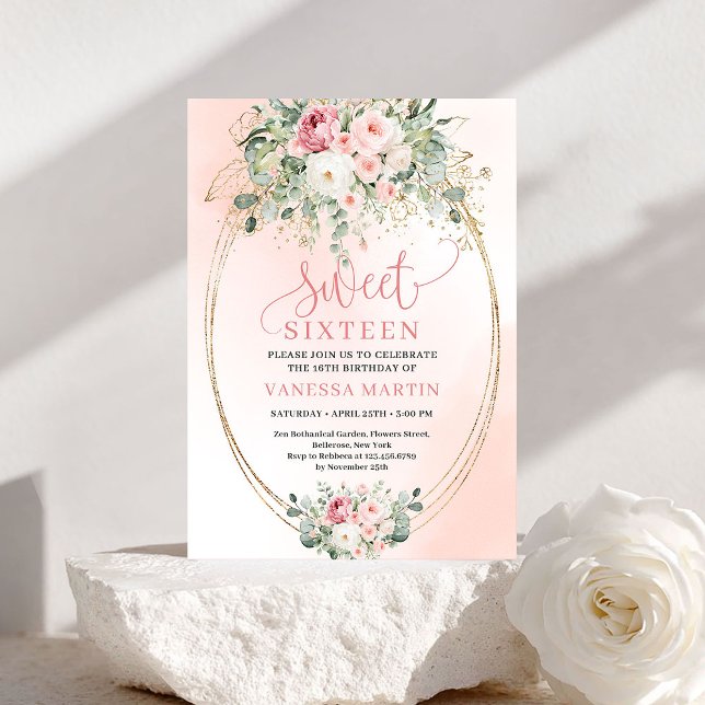 Invitation Élégante Rose Pâle Or pour Sweet Sixtee (Elegant Blush Rose Gold Sweet Sixteen Invitation)