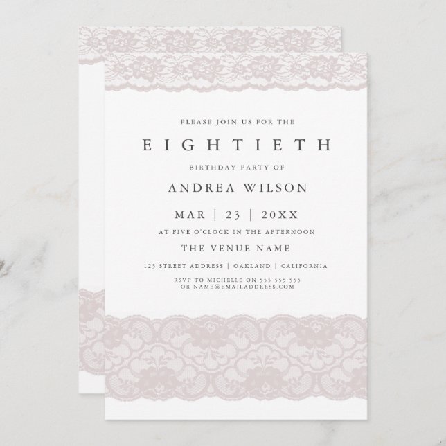 Invitation élégante rose pour 80e anniversaire (Devant / Derrière)