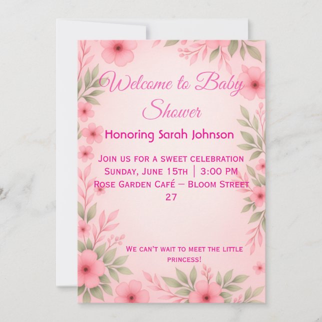 Invitation élégante rose pour baby shower (Devant)