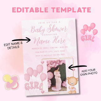 Invitation élégante rose pour Baby Shower