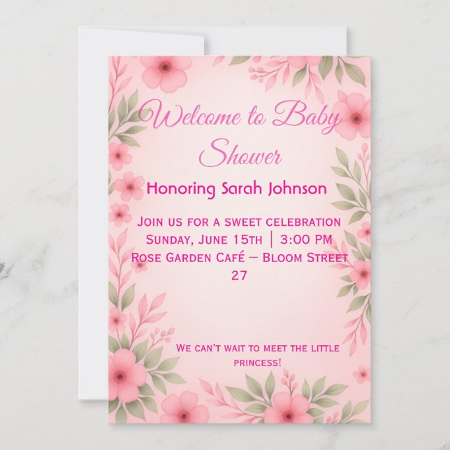 Invitation élégante rose pour la baby shower (Devant)