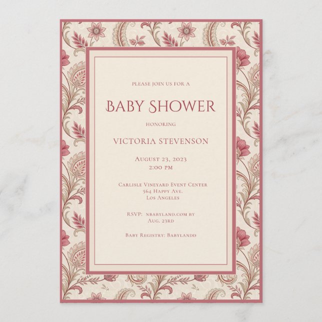 Invitation élégante rose pour la baby shower (Devant)